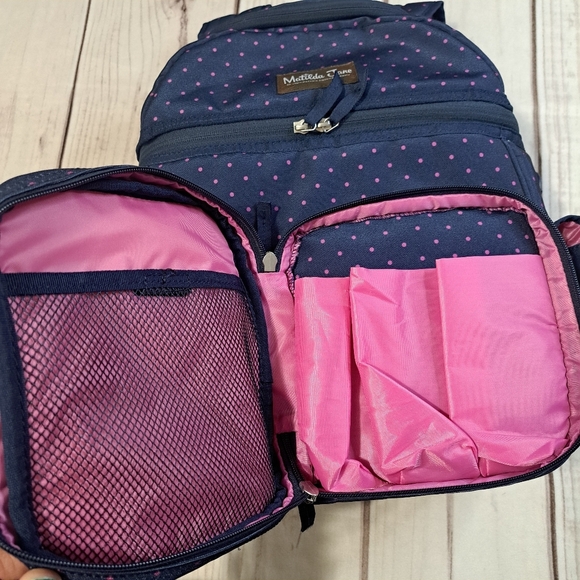 Matilda Jane Navy and Pink Polka Dot Cooler Picnic Backpack - Picture 1 of 13